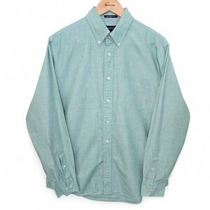 Lands End Shirt Mens Medium 15-15.5 Green Button Down Supima Cotton Long Sleeve